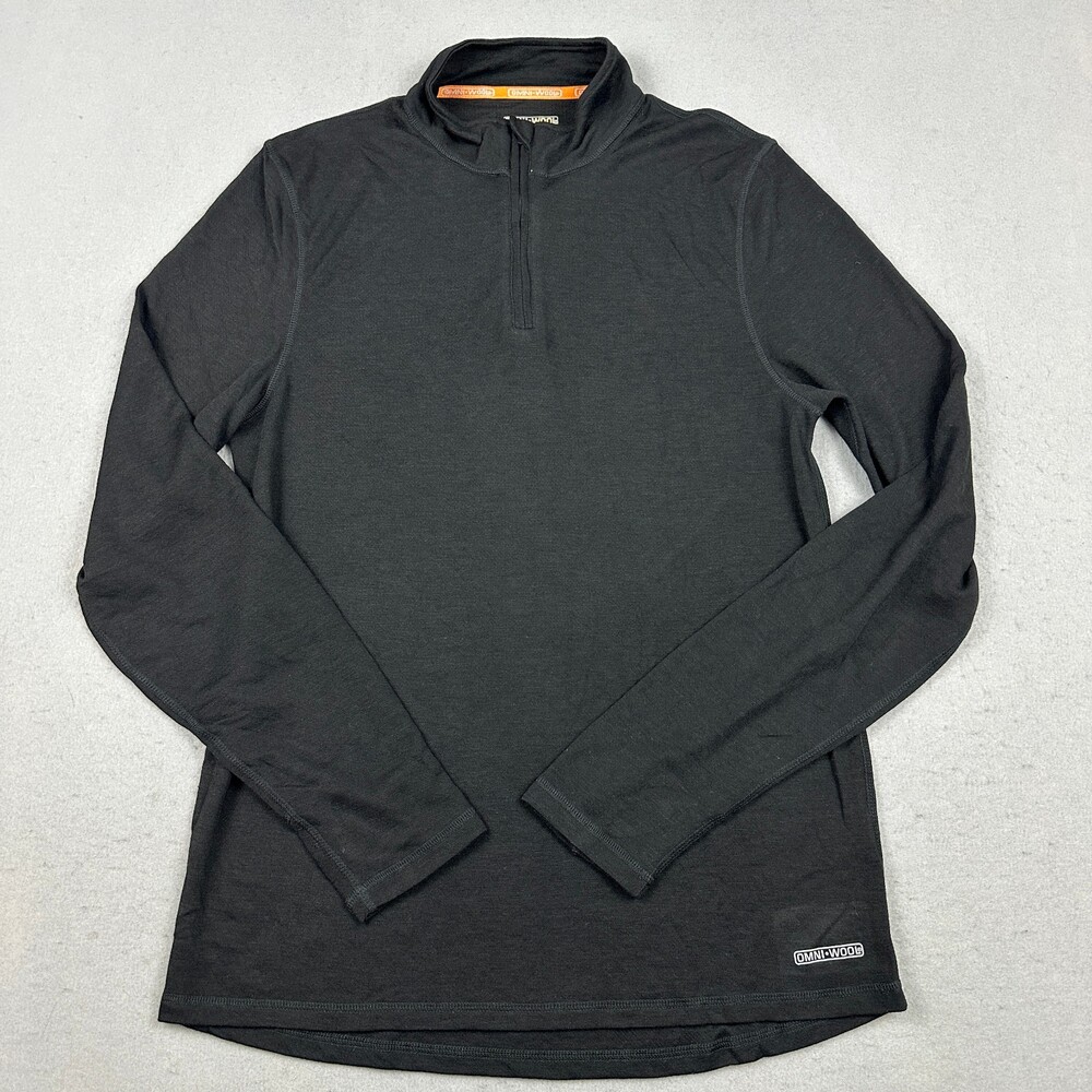 Omni-Wool Sweater Men Large Black Solid 1/4 Zip Base Layer Thermal Wool Blend L